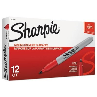 Sharpie 30002 Fine Tip Permanent Marker, Fine Bullet Tip, Red, Dozen