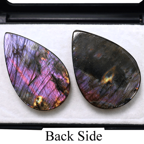 2 Pcs Finland Natural Labradorite Purple Flash 40mm-41mm Pear Cabochon Gemstones - Picture 7 of 9