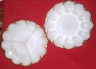 Vintage Milk Glass Gold Trim Anchor Hocking Deviled Egg and Relish Tray Set of 2