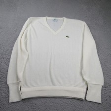 Vintage Izod Lacoste Orlon Acrylic V-Neck Sweater Men's Large Cream USA Made