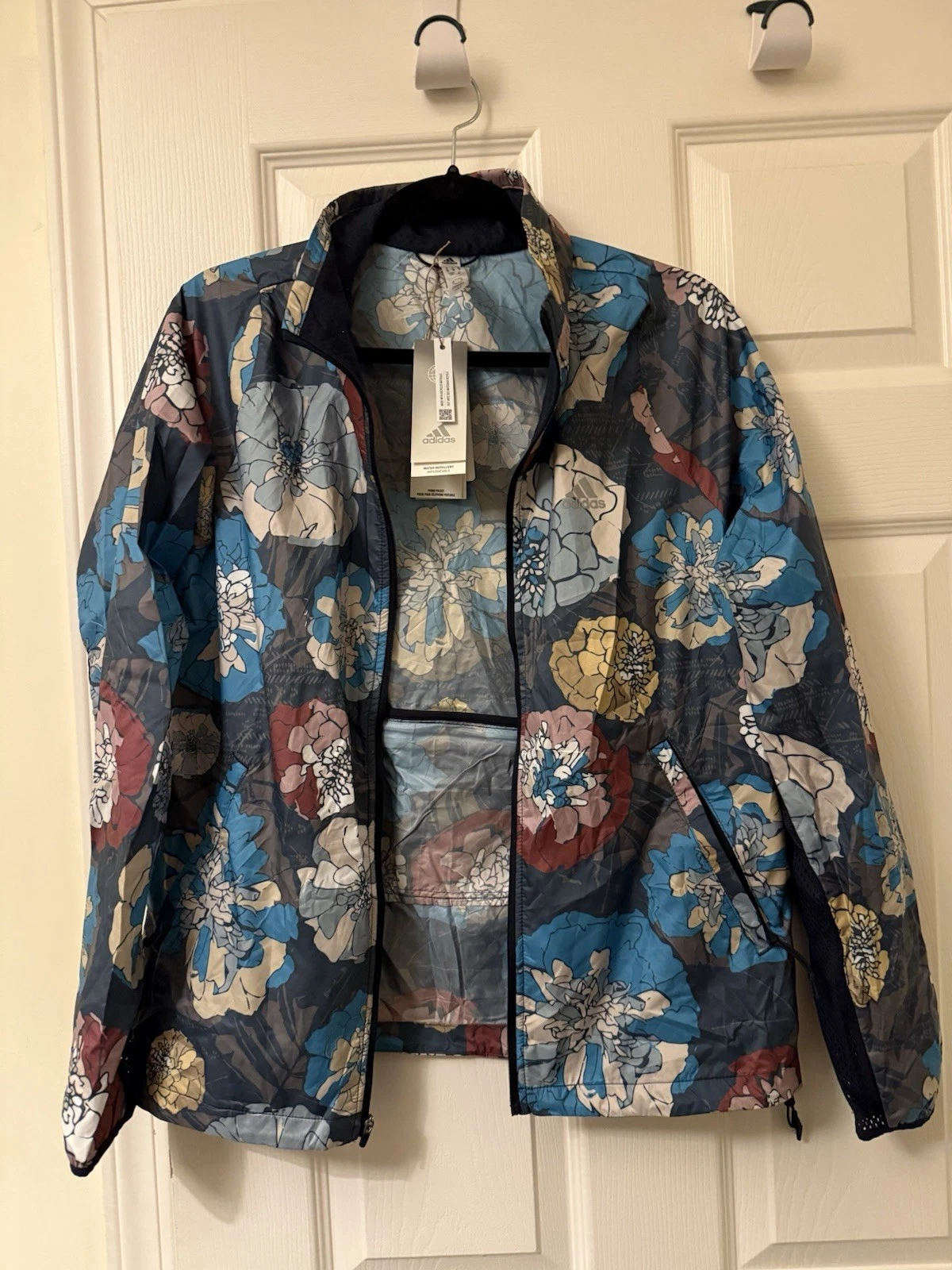 Adidas Floral Packable Windbreaker Jacket - Navy Multi Size S