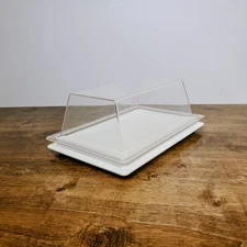 Vintage Tupperware Cheese Keeper 1634 Retro Beige Base Clear Lid USA