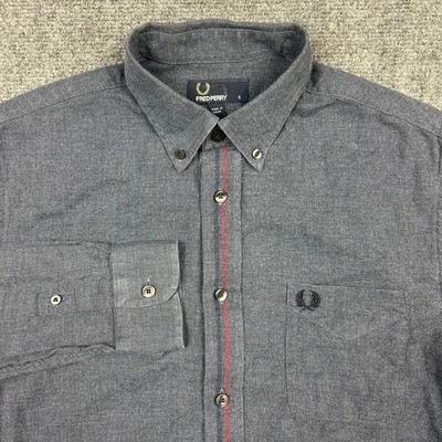 Fred Perry Button Down Shirt Mens Small Grey M3257 Laurel Wreath Cotton Stripe