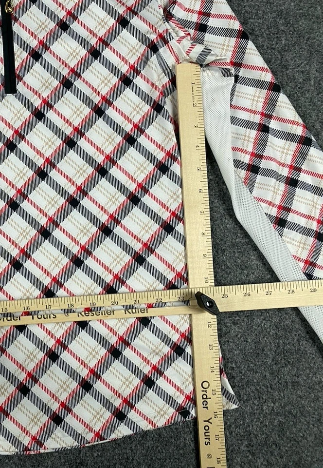 Pullover San Soleil 1/4 Cremallera Para Mujer M Rojo Negro Tartán Cuadros Manga Larga UV 50+ Foto 4 de 4