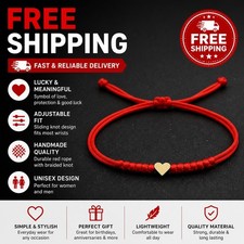 Red String Bracelet Lucky Silver Heart Adjustable Handmade Rope Charm Gift