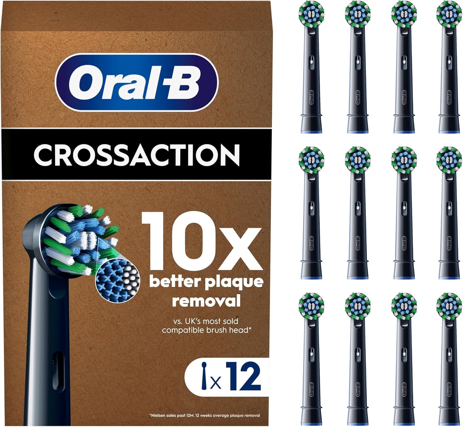 Oral-B Pro Cross Action Original Electric Toothbrush Head, X-Shape and Angled Bristles for Deeper Plaque Removal, Pack of 12 Toothbrush Heads, Suitable for Mailbox, Black - Image 2