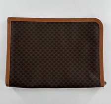 Vintage CELINE Macadam Canvas Briefcase PVC Leather Brown M11 Zippered Laptop