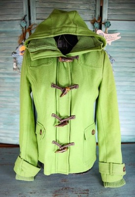 Vintage dELiA's Women's Lime Green Toggle Pea Coat Medium Wool Blend Jacket