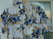 Pierre Cardin M men's Hawaiian shirt beige cotton blue floral