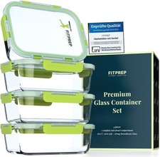 FITPREP Glas Meal Prep Boxen 4er Set Glasbehälter luftdicht Lunchbox Ofen