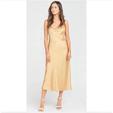Show Me Your Mumu Rome Midi Dress Women's Cowl Neck Satin Gold Size M $198
