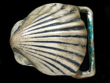 RJ13151 VINTAGE 1970s  SEA SHELL  FASHION ART SOLID BRASS BELT BUCKLE