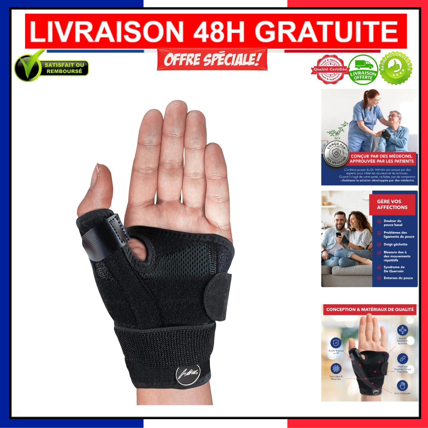 Attelle de pouce non glissant orthèse de soutien de poignet pour adulte