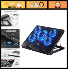 5 Quiet Fan Laptop Cooling Pad for 12"-17" Gaming PC Notebook, Adjustable Stan