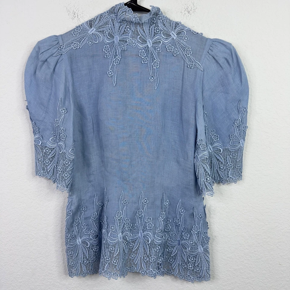 Camisa Capriccio by Digna Para Mujer 4 Azul Lino Encaje De Colección Regal Cottagecore Romántica Foto 2 de 4