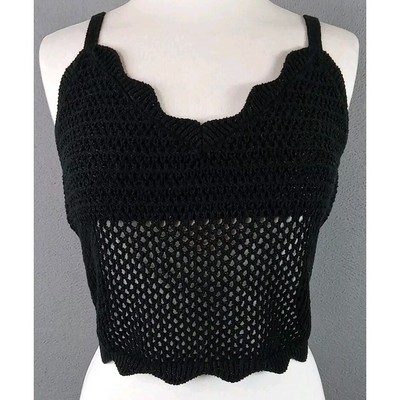 Vero Moda Crochet Crop Tank Top Juniors Black Goth Bewitched Beachy Size S