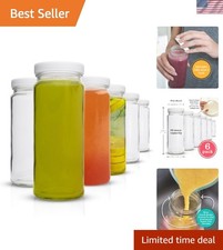 Dishwasher Safe Clear Glass Bottles Set - 16 oz, 6 Pack, Airtight Reusable