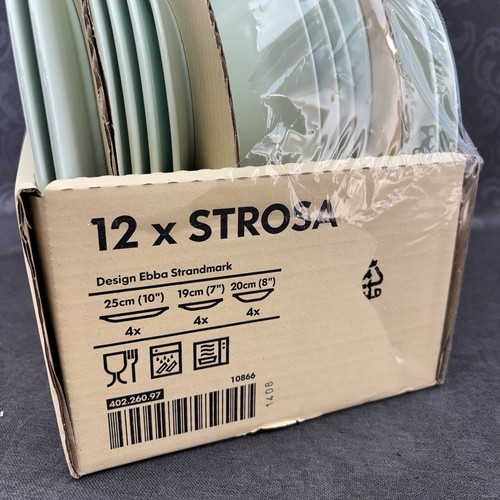 IKEA NEW STROSA 12 Pcs Mint Green Dinner Set Plates Bowls Stoneware Strandmark - Picture 7 of 8