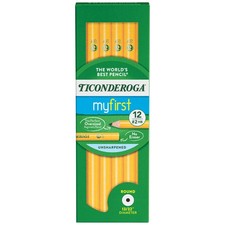 Ticonderoga My First Wood-Cased Pencils, 2 HB Soft, Yellow, 12 Count