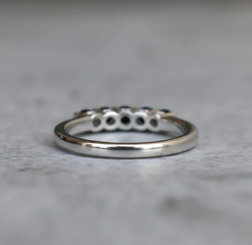 Sterling Silver Half Eternity Black Onyx Gemstone Ring Stackable Five Stone Band - Image 3 of 4