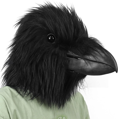 Black Raven Head Mask Animal Bird Mask Realistic Crow Latex Mask Halloween Party