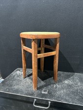 Sgabello in legno retrò vintage metà secolo - seduta verde - utility cucina bar #con