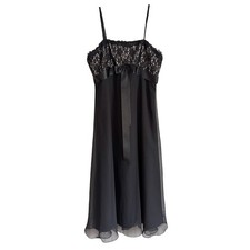 Vintage Y2K Babydoll Dress Black Lace Bow Flowy Formal Fairy Grunge Whimsigoth