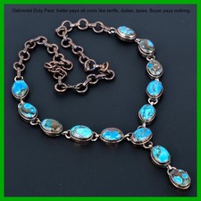 Copper Tibetan Turquoise Stone Chain Valentines Electroformed Necklace Jewelry