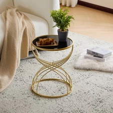 Modern Side Table [Golden Metal Frame+Black MIirror Top]