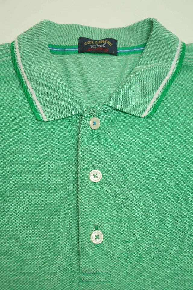 Homme Polo Shirt Paul & Shark Coton Vert Décontracté Taille L XME342 - Photo 4/4