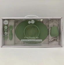 Pottery Barn Kids EZPZ First Foods Silicone Eating Set 4 Pcs Sage Green #F128