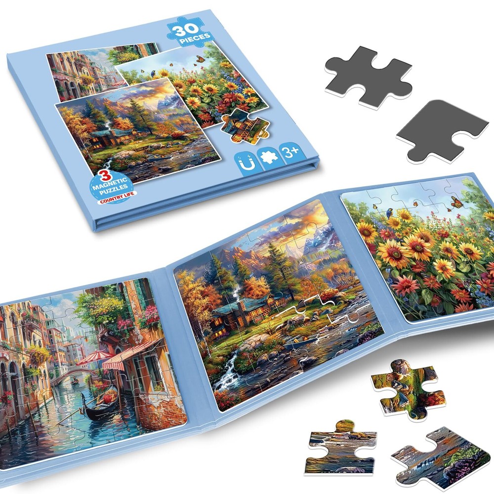 3Pack Large Piece Dementia Puzzles for Elderly Scenery Magnetic Jigsaw Alzheimer
