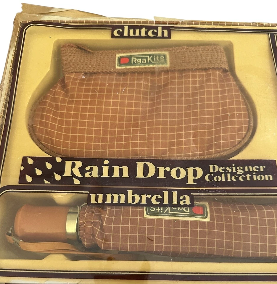 Juego de paraguas de diseño vintage con gota de lluvia para monedas marrón blanco nailon Foto 3 de 4