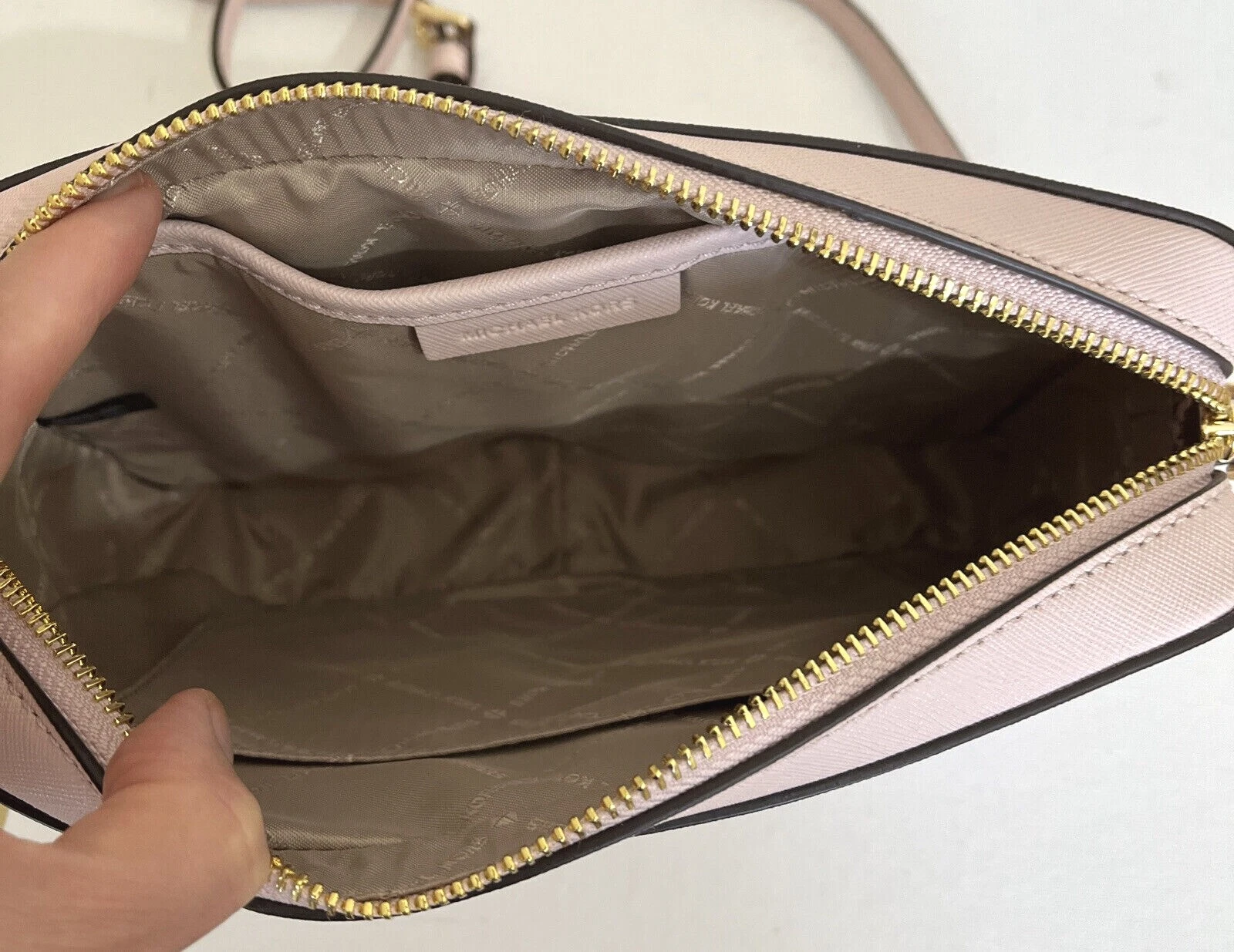 Nuovo Michael Kors Jet Set articolo grande catena cerniera borsa a tracolla in polvere blush