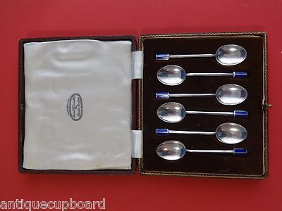 A.J. Bailey English Sterling Silver Demitasse Set 6pc In Fitted Box w/Enamel