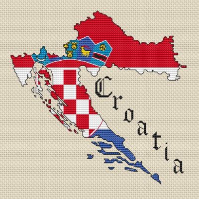 Kroatien Karte & Flagge Kreuzstich Design (15x15cm, 6x6'', Kit oder Karte, 14hpi)