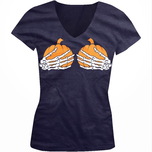 Skeleton Hands Holding Pumpkins Breasts 