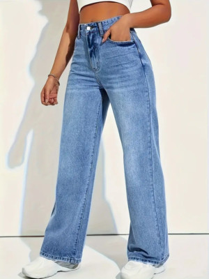 Damen Mom Jeans Stretch Schlaghose Loose Denim High Waist Bootcut Boyfriend