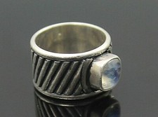 SPLENDID GENUINE RAINBOW MOONSTONE STERLING SILVER WIDE BAND RING SIZE 5.5