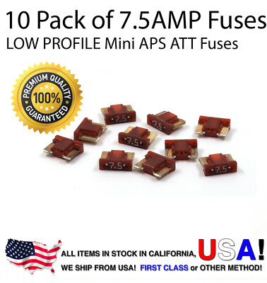 Premium 10 Pack 7.5 AMP Automotive APS ATT Low Profile Mini Blade Fuses 7.5A