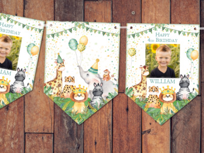 Personalised Photo Jungle Safari Bunting/Banner & Ribbon