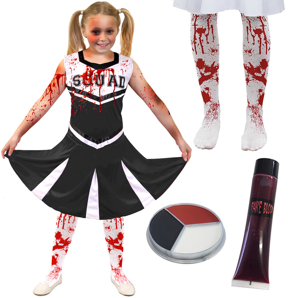Costume Zombie Cheerleader Pour Enfant Fille - Robe, Bas, Pompons Et Bandeau Inclus - Halloween, Cosplay, Fête Déguisée - 10