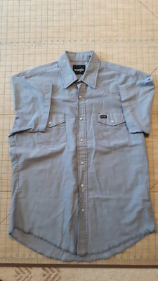 Wrangler Mens Shirt Blue 16.5 Pearl Snap Up Short Sleeve Western