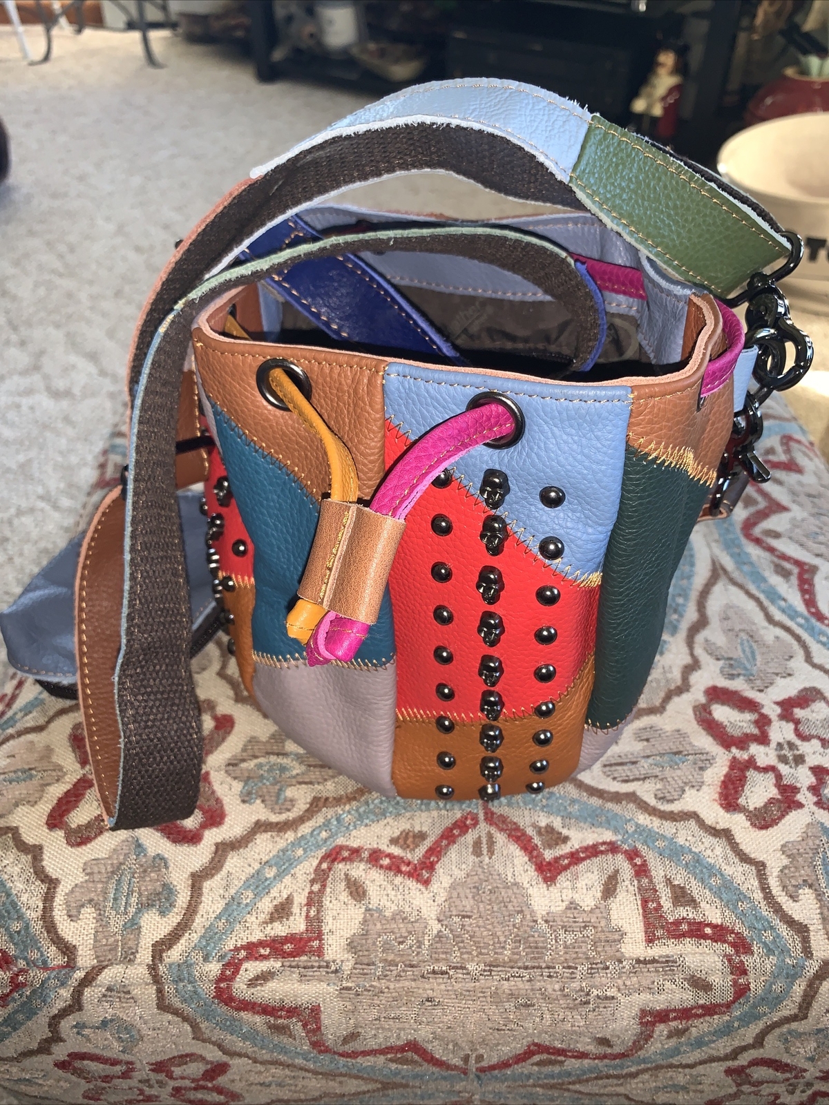 Ameri Leather Skulls And Rivets Patchwork Leather… - image 1