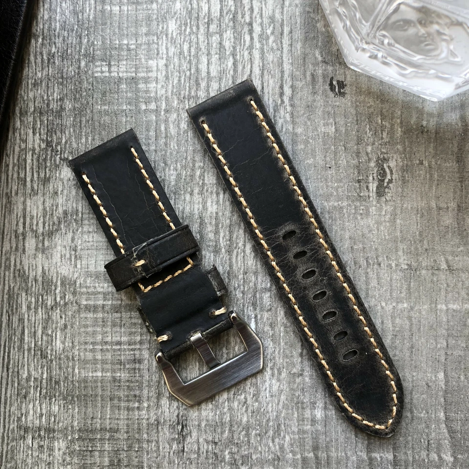 Qualité Cuir Marron Foncé Bracelet Montre Pour Panerai Pam 22mm 24mm 26mm - Photo 2/4