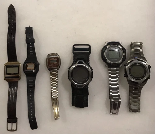 Vintage Digital Wrist Watch Lot 6 Timex Delphi Body Gear Etc