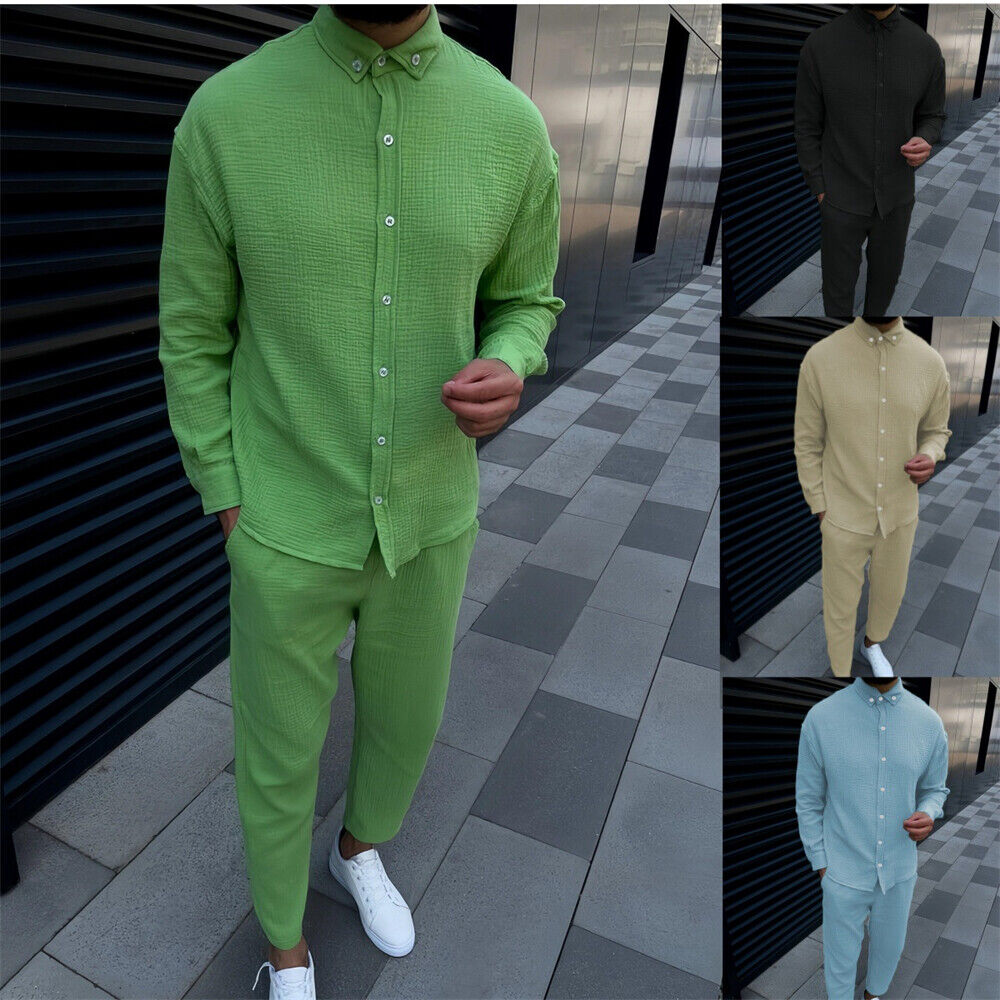 Men Tracksuit Outfit 2-Piece Set Long Sleeve Shirt and Pants Sweatsuit Set Men Tracksuit Outfit 2-Piece Set Long Sleeve Shirt and Pants Sweatsuit Set