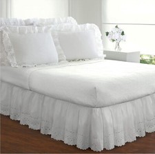 White Ruffled Bedskirt King Eyelet Gathered Romantic Victorian Dust Ruffle 14"