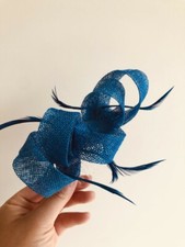 NEW royal blue loop fascinator with feathers on a clear comb 