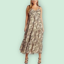 Express Tiered Tie Strap Animal Print Maxi Dress Women’s M (8/10) Brown/Cream